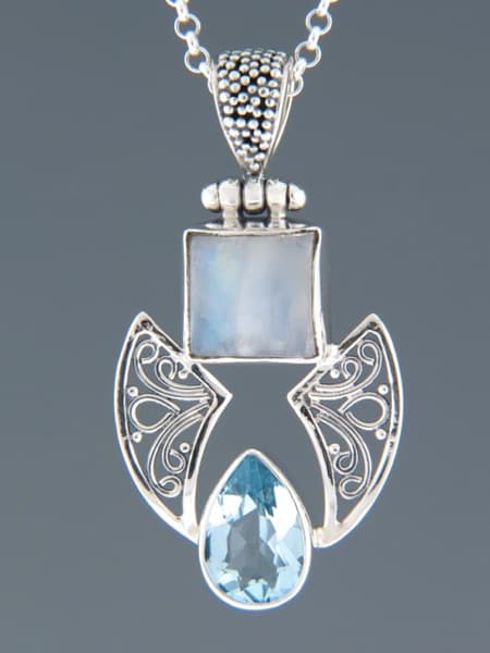 Blue Topaz & Moonstone Pendant - Sterling Silver