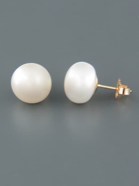 8mm White Pearl Stud Earrings - Gold - YW8ZG
