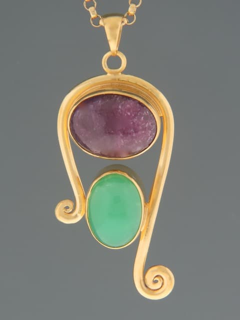 Ruby & Chrysoprase Pendant - Gold Vermeil