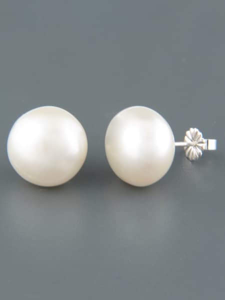 12mm white Pearl stud Earrings - Sterling Silver