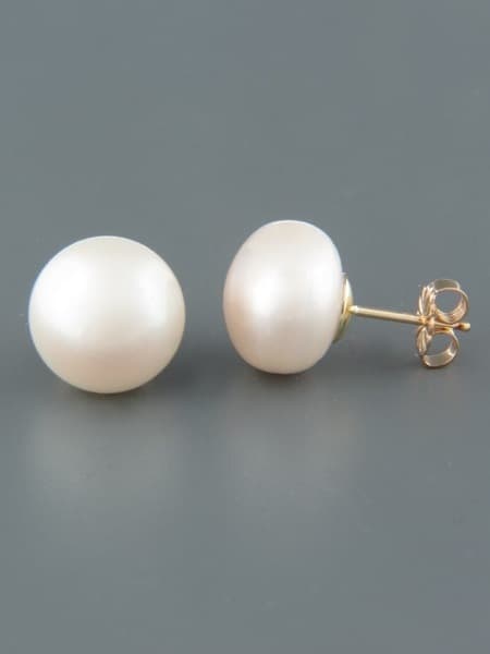 12mm white Pearl stud Earrings - Gold