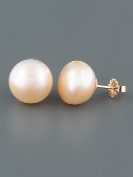 12mm pink Pearl stud Earrings - Gold
