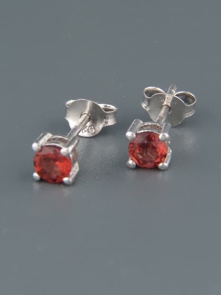 Garnet Stud Earrings - Sterling Silver - 4mm stones