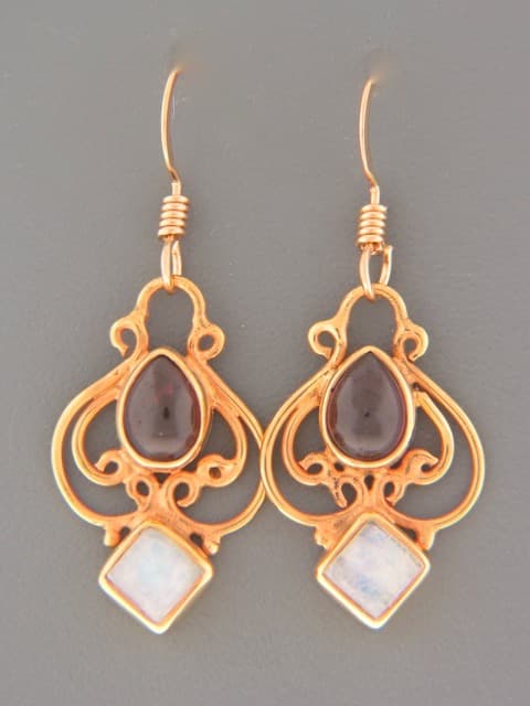 Garnet & Moonstone Earrings - Gold Vermeil