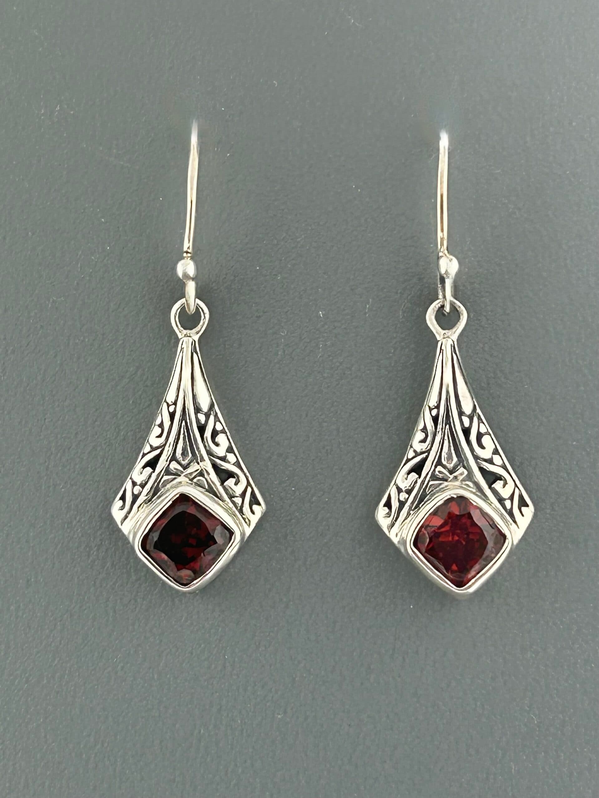 Garnet Earrings - Sterling Silver