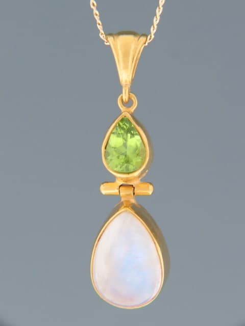 Moonstone Pendant with Peridot - Gold Vermeil