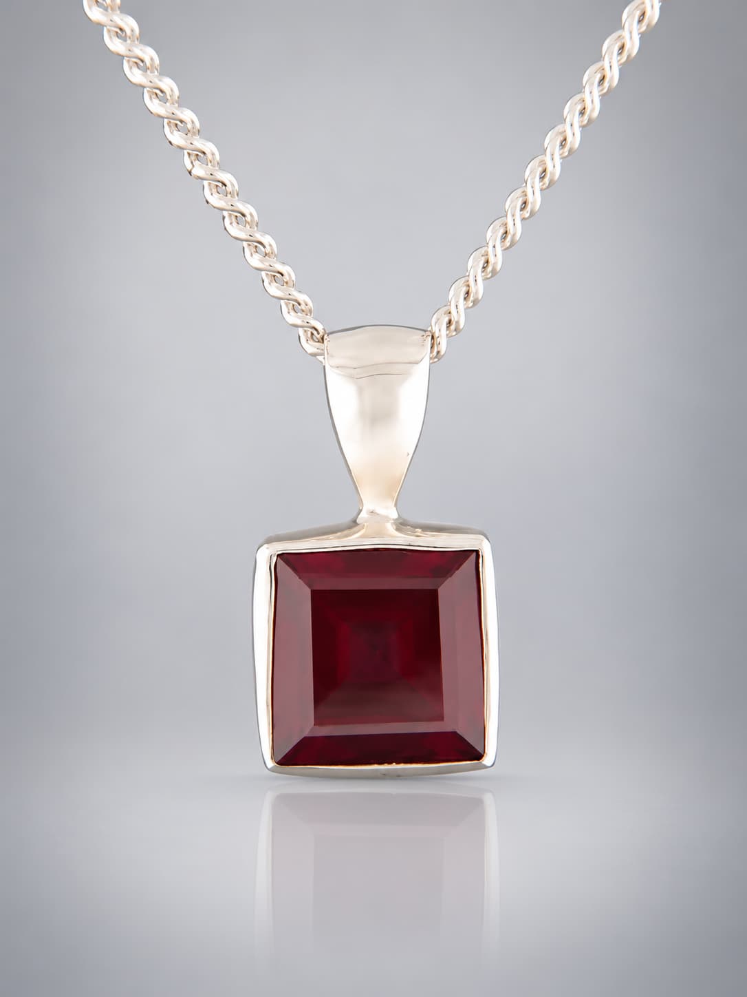 Garnet Pendant - Sterling Silver