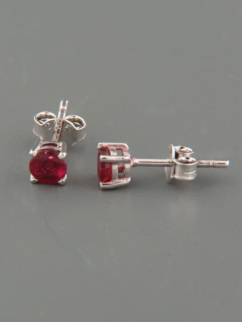Ruby Earrings - Sterling Silver stud - 4mm stones