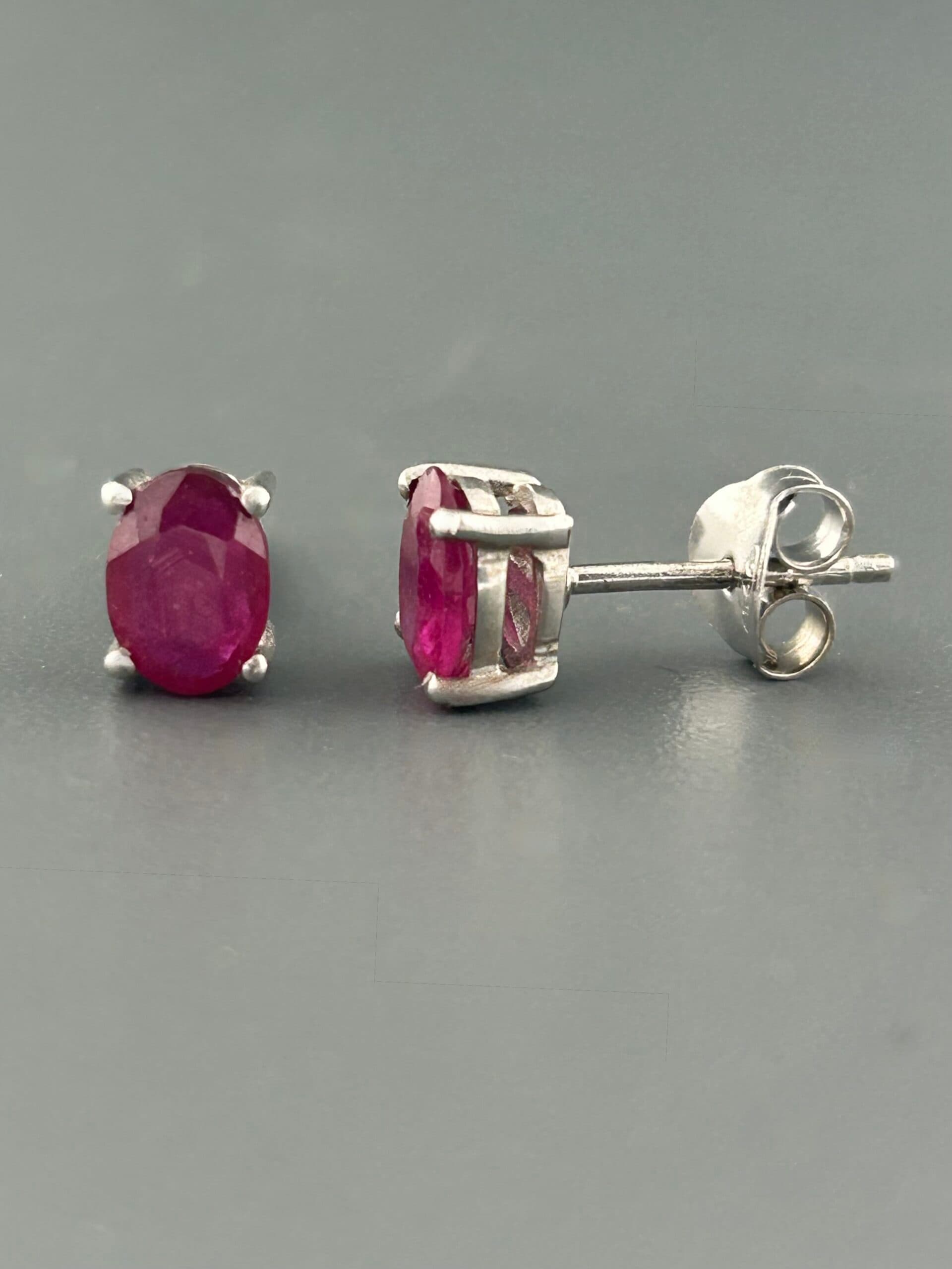 Ruby Earrings - Sterling Silver stud - 5x7mm stones