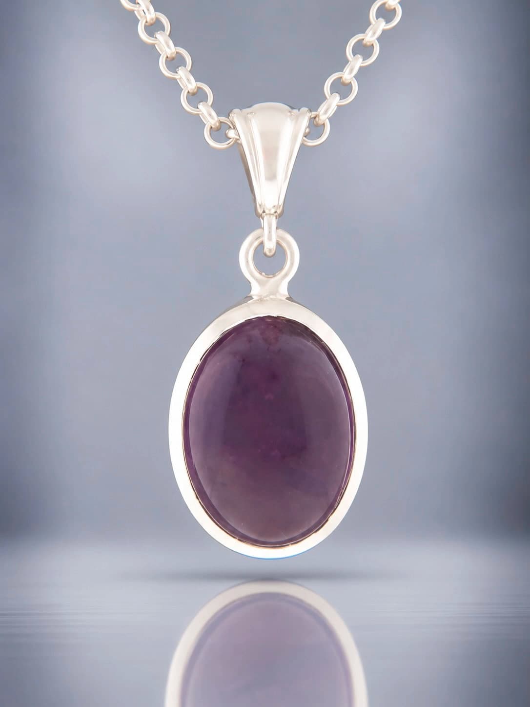 Amethyst cabochon sterling silver pendant