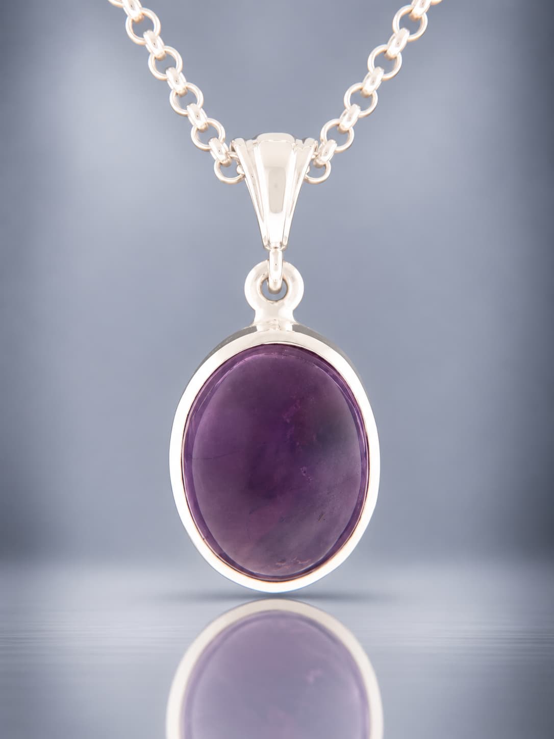 Amethyst cabochon sterling silver pendant