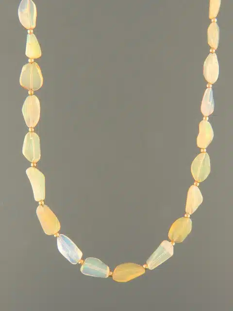 Ethiopian Welo White Opal Necklace with Gold beads