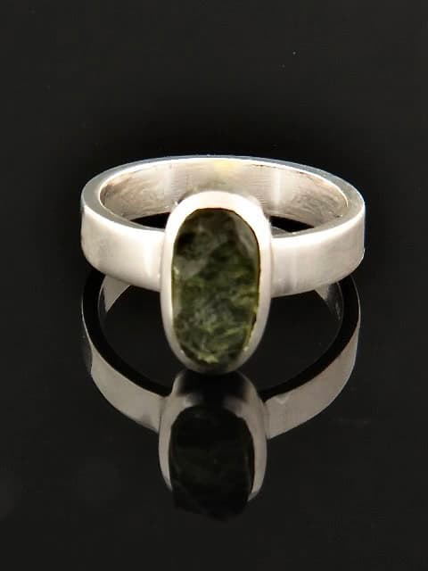 Raw Moldavite Ring - Sterling Silver