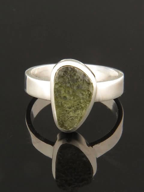 Raw Moldavite Ring - Sterling Silver