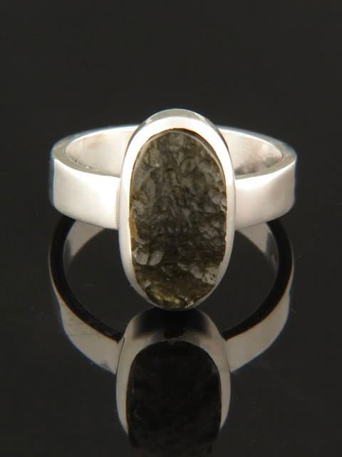 Raw Moldavite Ring - Sterling Silver