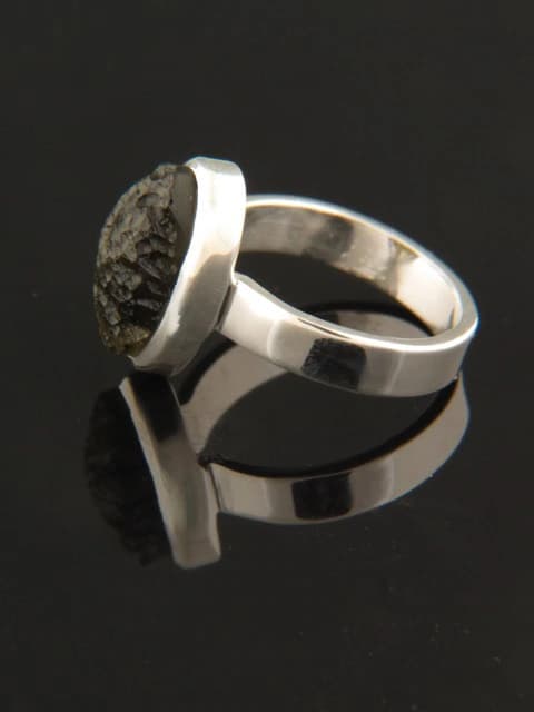 Raw Moldavite Ring - Sterling Silver