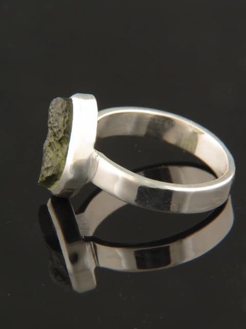 Raw Moldavite Ring - Sterling Silver