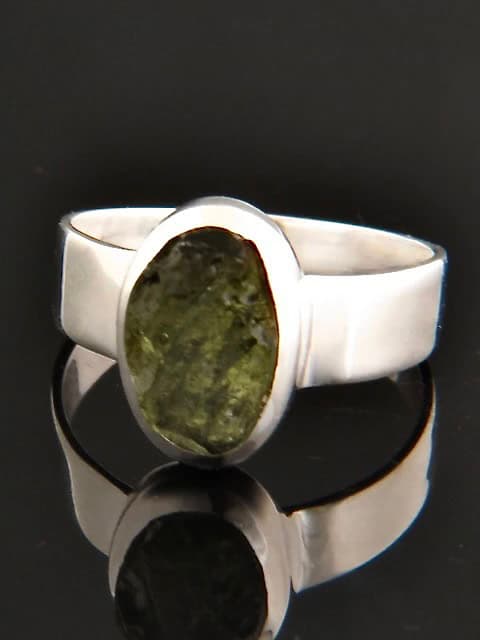 Raw Moldavite Ring - Sterling Silver