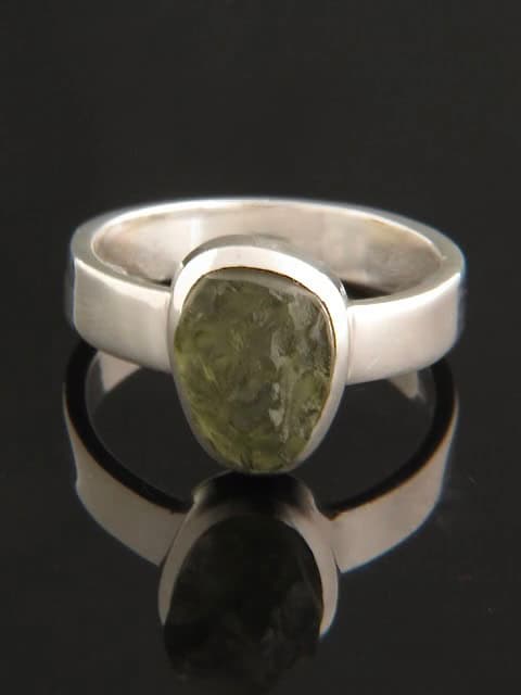 Raw Moldavite Ring - Sterling Silver