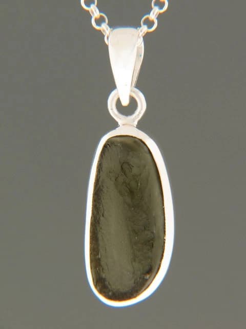 Raw Moldavite Pendant - Sterling Silver