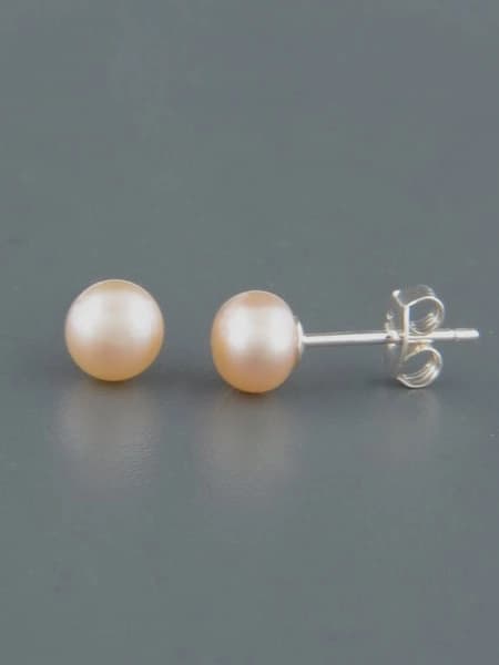 6mm pink Pearl stud Earrings - Sterling Silver - YP6ZS
