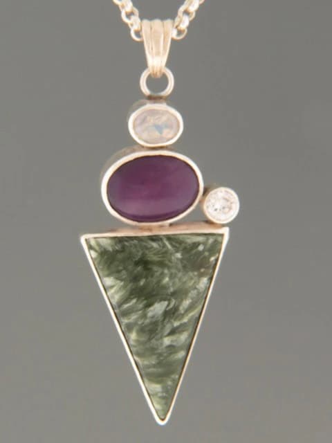 Seraphinite & Sugilite Pendant - Sterling Silver