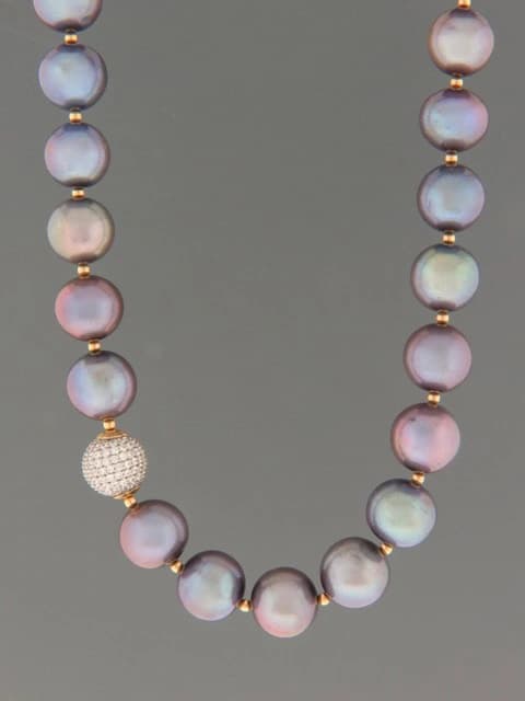 10-11mm Pearl Necklace with Swarovski Crystal and Gold beads