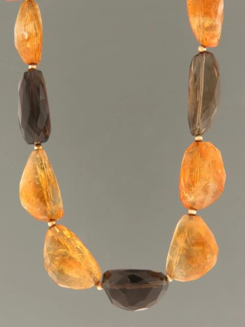 Citrine & Smokey Quartz Necklace with Gold beads