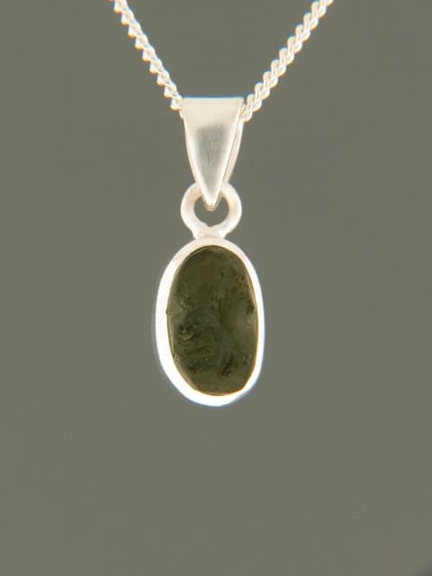 Raw Moldavite Pendant - Sterling Silver
