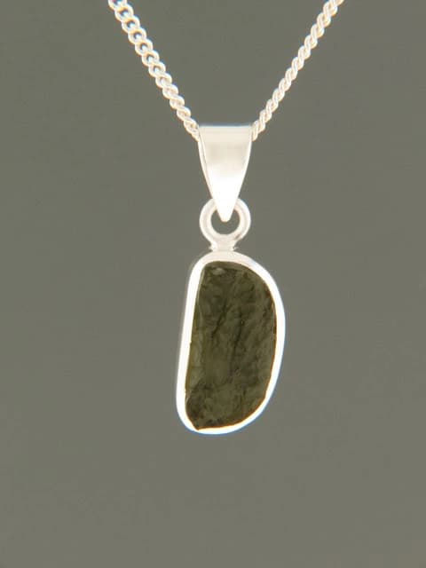 Raw Moldavite Pendant - Sterling Silver