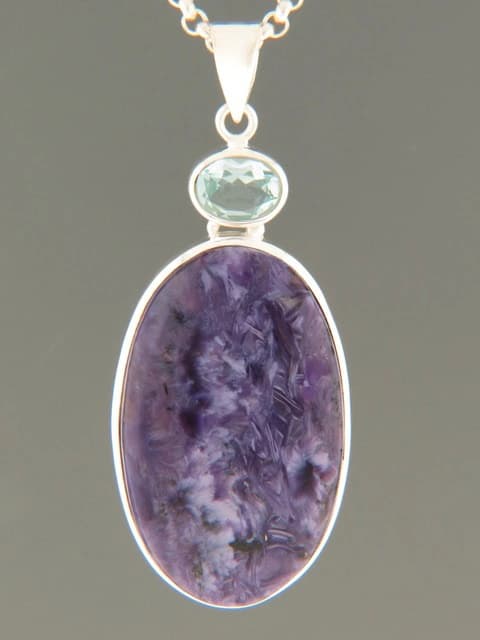 Charoite Pendant with Blue Topaz - Sterling Silver