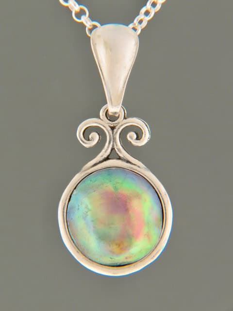 Blue Pearl Pendant - Sterling Silver - 12mm Pearl