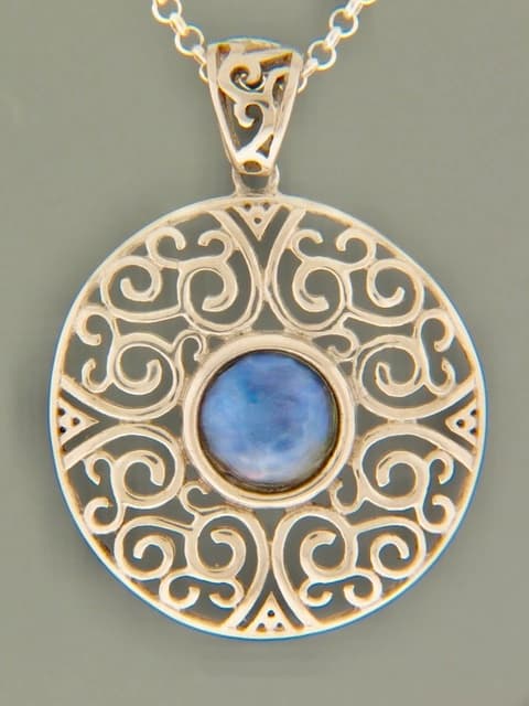 Blue Pearl Pendant - Sterling Silver - 10mm Pearl