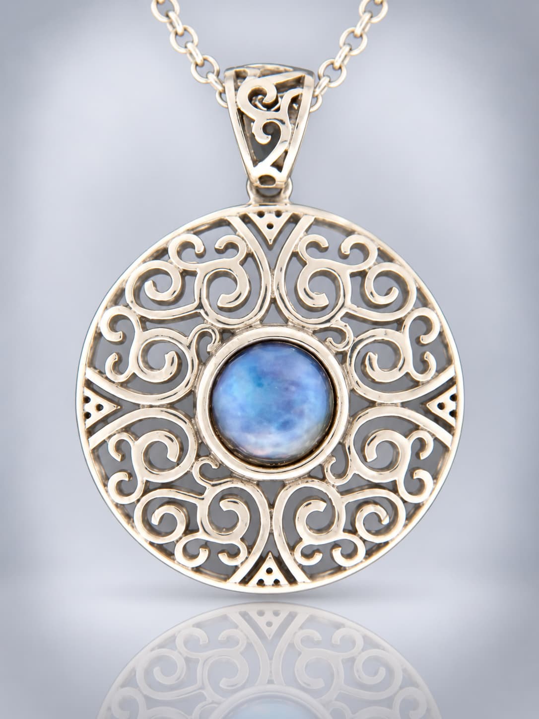 Blue Pearl Pendant - Sterling Silver - 10mm Pearl - PP373