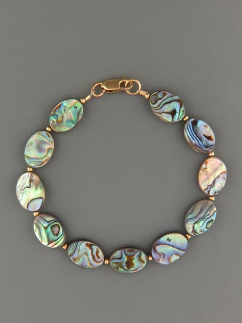 Paua Shell Bracelet - 10x14mm oval with 2mm round beads