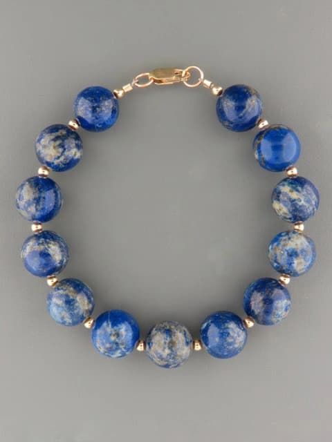 Lapis Lazuli Bracelet - 12mm round stones with Gold beads