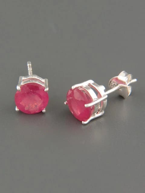 Ruby Earrings - Sterling Silver stud - 8mm stones