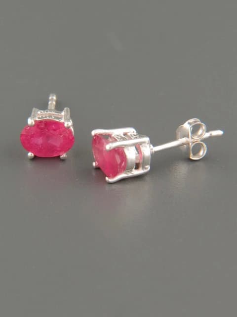 Ruby Earrings - Sterling Silver stud - 5x7mm stones