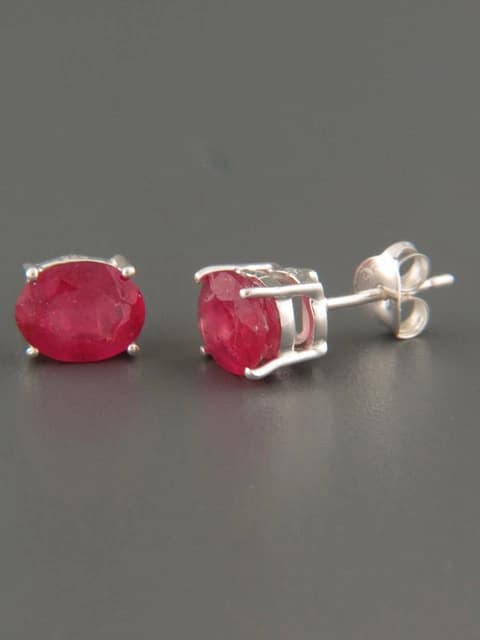 Ruby Earrings - Sterling Silver stud - 7x9mm stones