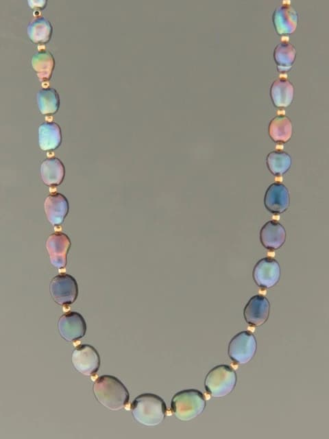Dark Baroque Pearl Necklace with Gold beads - YDBQ2N