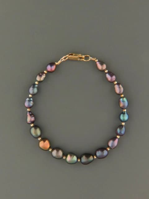Dark Baroque Pearl Bracelet with Gold beads - YDBQ2B