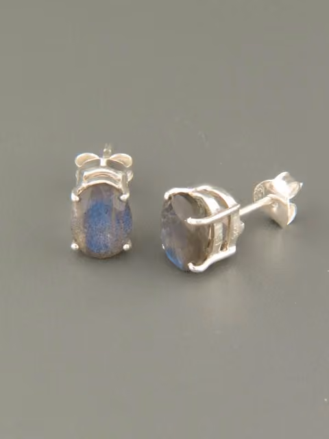 Labradorite Earrings - Sterling Silver stud - 7x9mm stones - LAB500