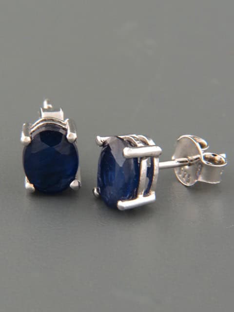 Sapphire Earrings - Sterling Silver stud - 7x9mm stones