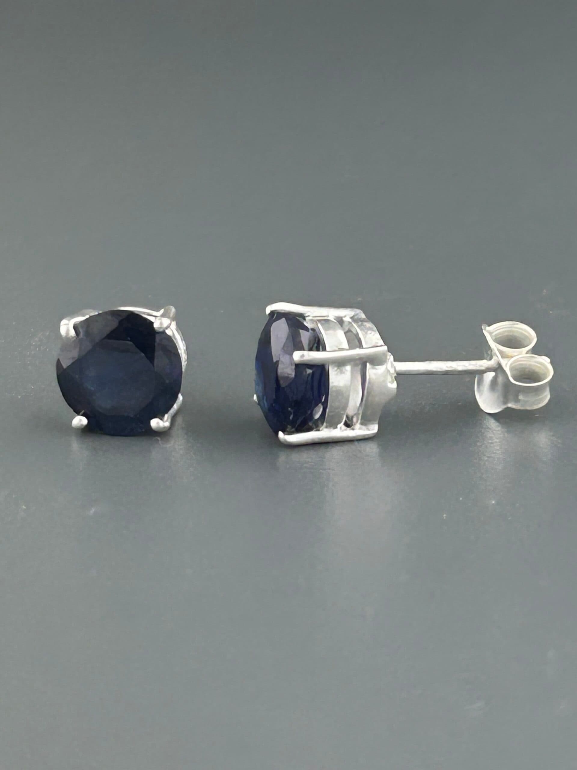 Sapphire Earrings - Sterling Silver stud - 8mm round stones
