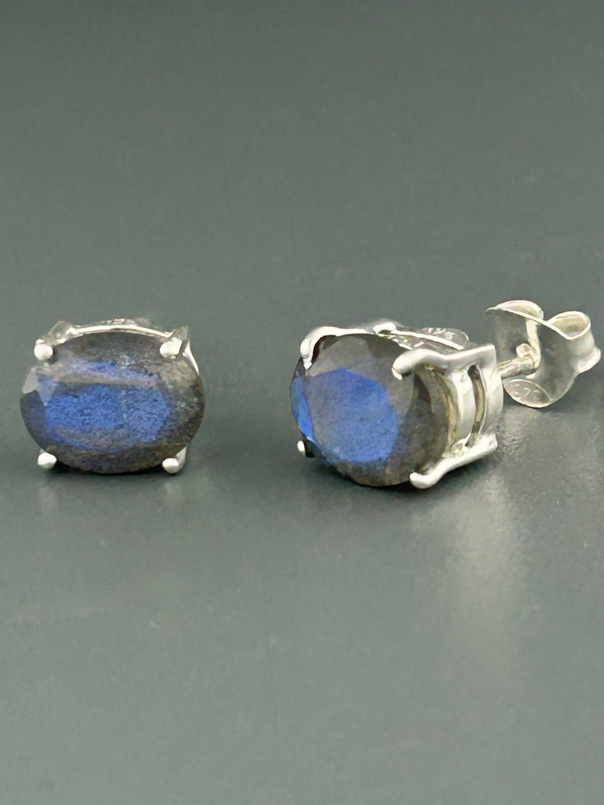 Labradorite Earrings - Sterling Silver stud - 7x9mm stones