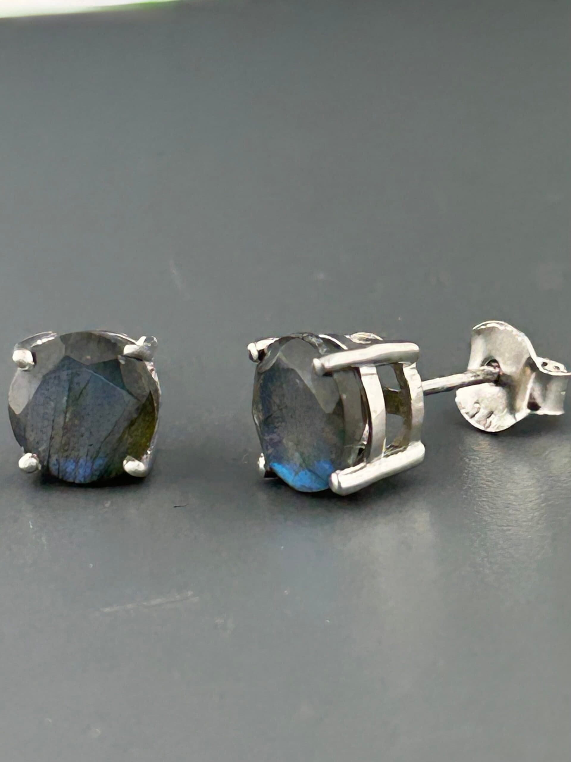 Labradorite Earrings - Sterling Silver stud - 8mm stones