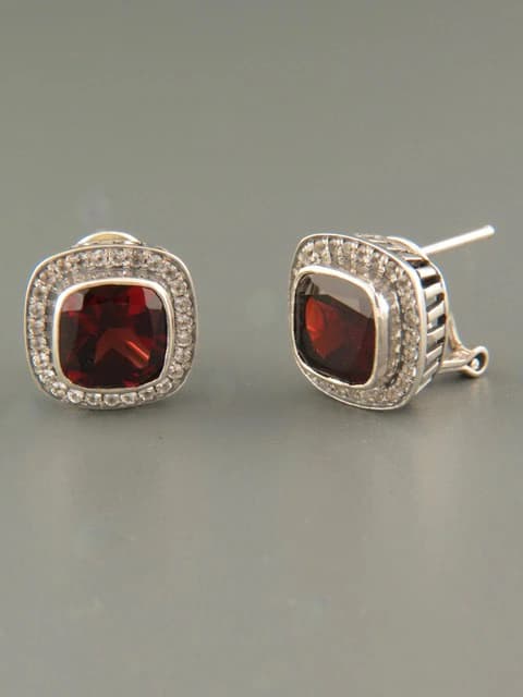 Garnet Earrings - Sterling Silver stud