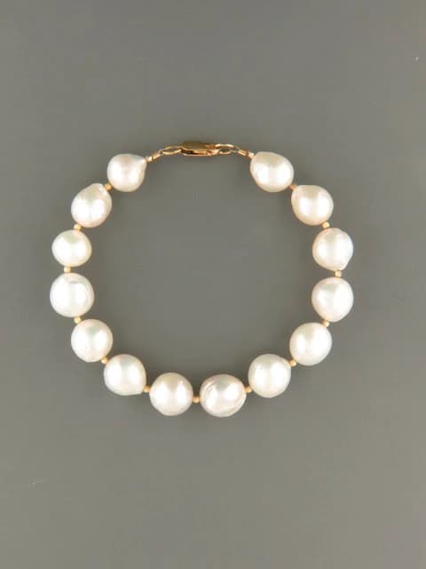 White Baroque Pearl Bracelet with Gold beads