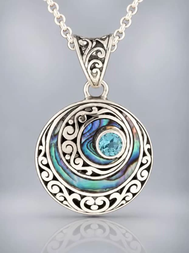 Blue Topaz and paua shell pendant