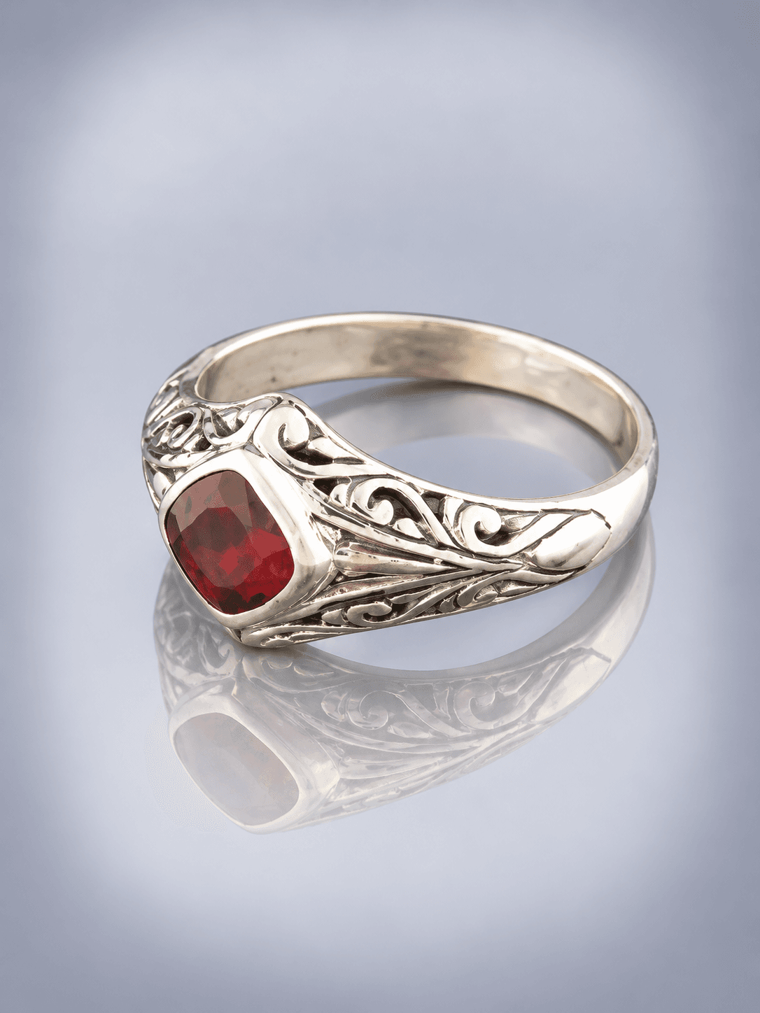 Garnet Ring - Sterling Silver